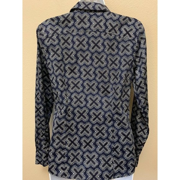Brooks Brothers Navy Blue White Patterned Long Sleeve Button Down Blouse 2 EUC - Picture 4 of 7